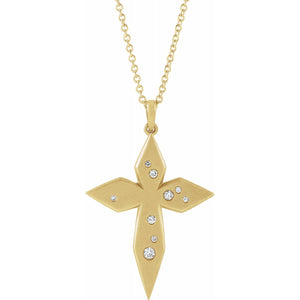 14K Yellow .08 CTW Diamond Cross 16-18" Necklace