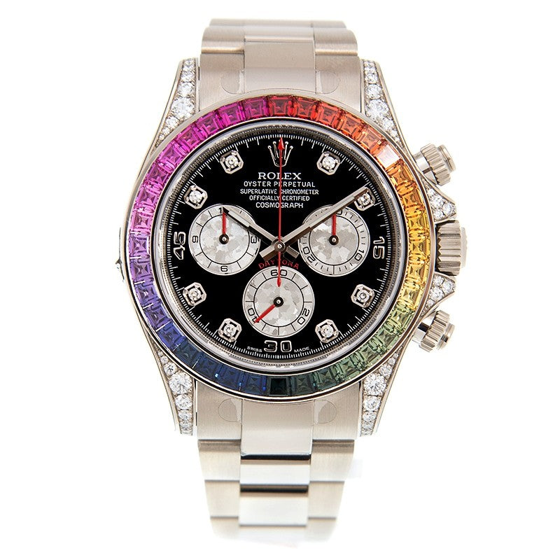 Cosmograph Daytona Chronograph Rainbow Diamond Black Dial Watch
