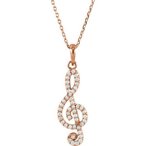14K Gold 1/4CTW Diamond Petite Treble Clef 16" Necklace