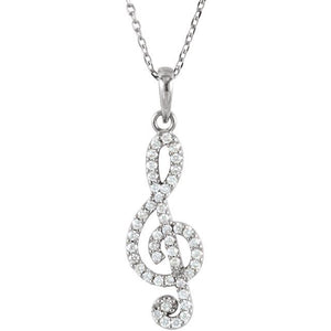 14K Gold 1/4CTW Diamond Petite Treble Clef 16" Necklace