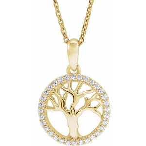 14K Gold 1/5 CTW Diamond Tree of Life 16-18" Necklace