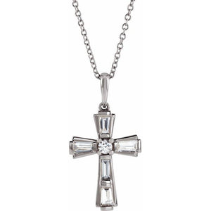 3/8 CTW Diamond Baguette Cross 16-18" Necklace